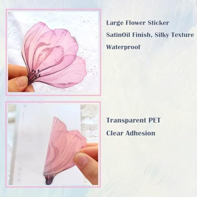 Large Flower Stickers - 30 Pcs Big 4 Clear PET Floral Stickers for Scrapbooking, Journaling, Junk Journal, Scrapbook Supplies - Waterproof Transparent for Crafts, Wall Decor, Window Decals - Image 5